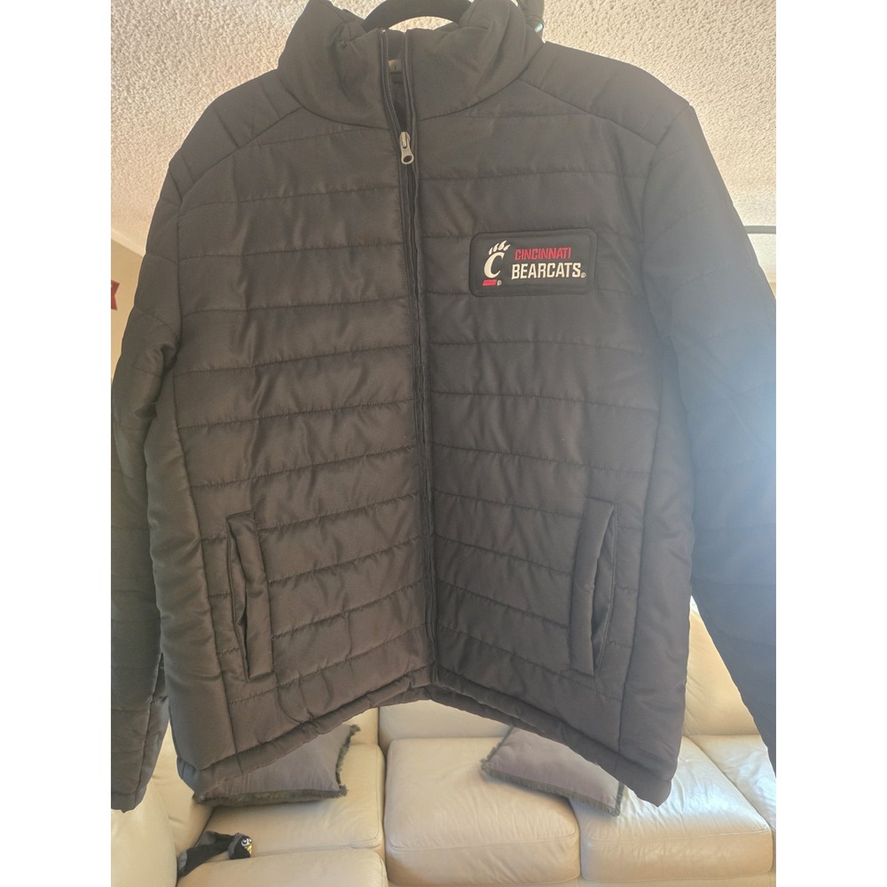 Cincinnati Bearcats Mens Small Quilted Puffer Jacket Black Full Zip NCAA